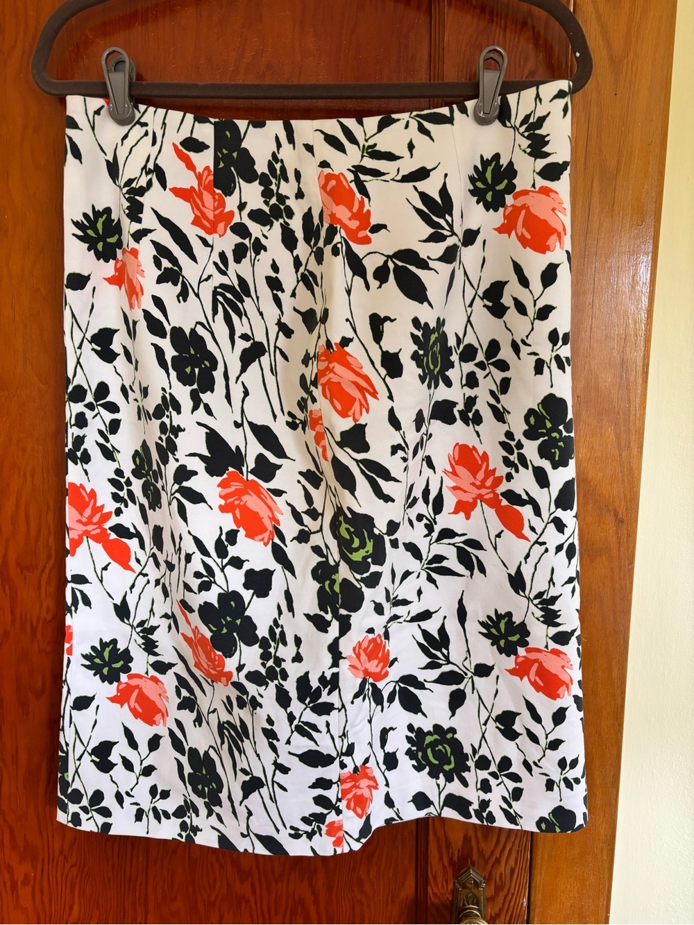 Club Monaco White A-Line Skirt with Orange & Black Floral Print